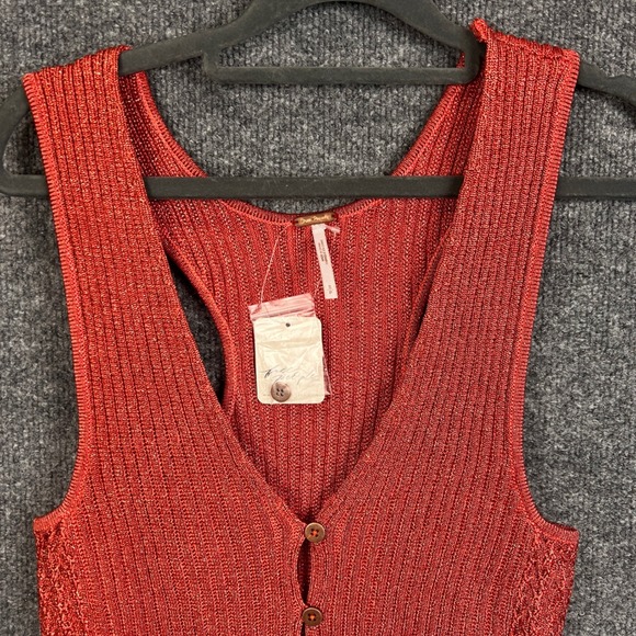 NEW Free People Seascape Vest Rouge Metallic Knit Button Front Cropped Vest S - Picture 3 of 10